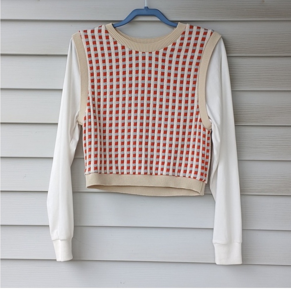 Zara Women's Sweater Vest with Attached Long Sleeves Pullover Top- EUC-Sz M​ - Picture 2 of 13